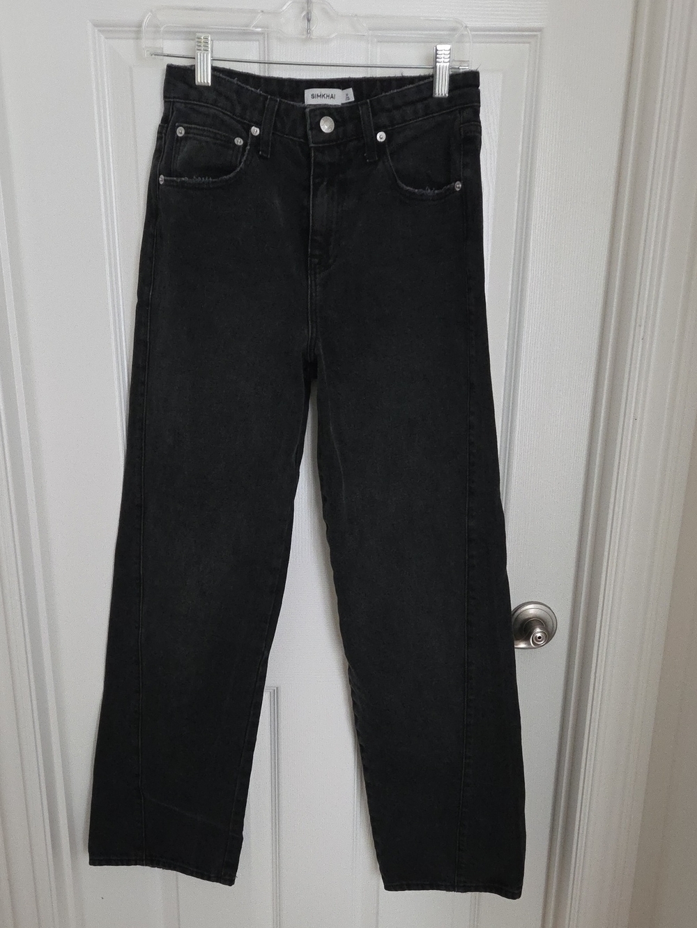 SIMKHAI Washed Black High-Rise Baised Leg Jeans. Size 26.